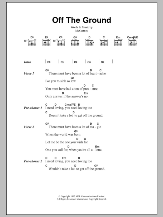 Paul McCartney Off The Ground Sheet Music Notes & Chords for Lyrics & Chords - Download or Print PDF