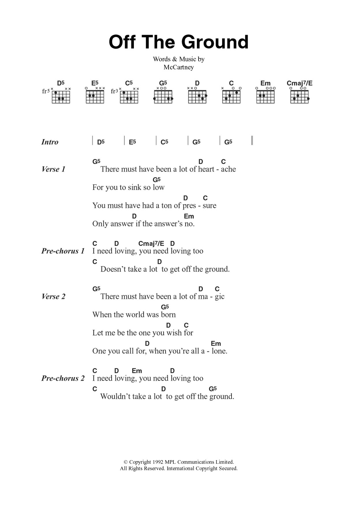 Paul McCartney Off The Ground Sheet Music Notes & Chords for Guitar Chords/Lyrics - Download or Print PDF