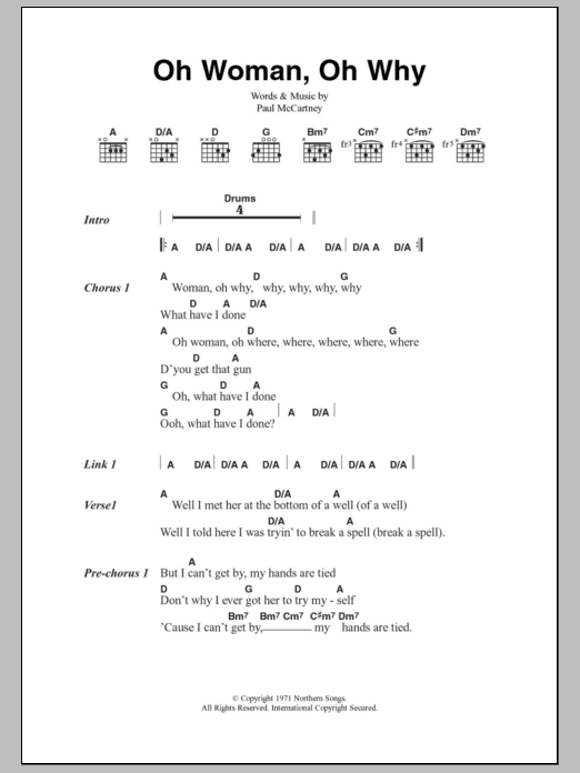 Paul McCartney Oh Woman, Oh Why Sheet Music Notes & Chords for Lyrics & Chords - Download or Print PDF