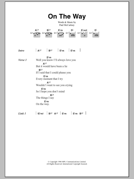 Paul McCartney On The Way Sheet Music Notes & Chords for Lyrics & Chords - Download or Print PDF