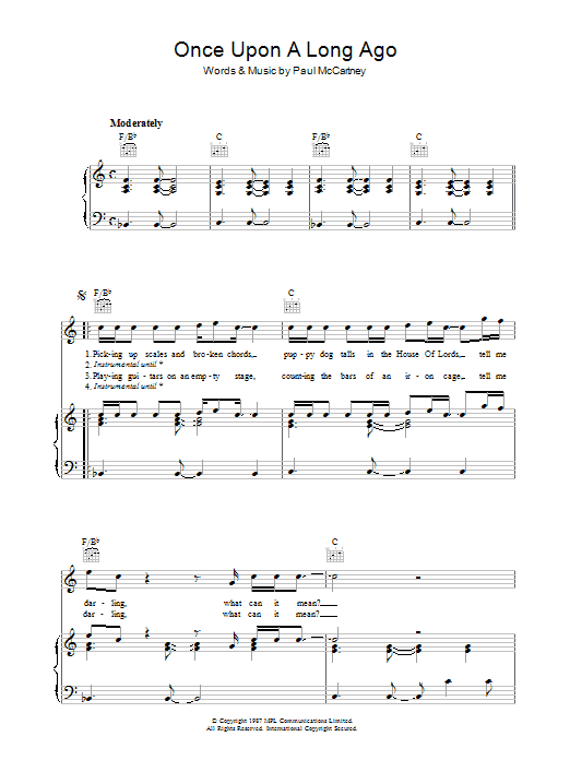 Paul McCartney Once Upon A Long Ago... Sheet Music Notes & Chords for Lyrics & Chords - Download or Print PDF