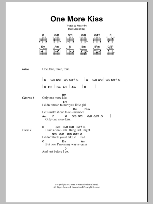 Paul McCartney One More Kiss Sheet Music Notes & Chords for Lyrics & Chords - Download or Print PDF