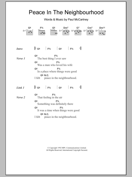 Paul McCartney Peace In The Neighbourhood Sheet Music Notes & Chords for Lyrics & Chords - Download or Print PDF