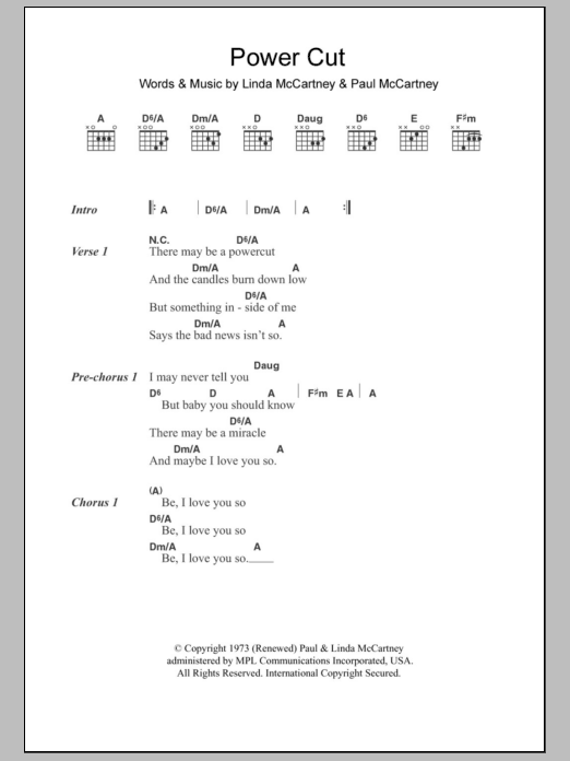 Paul McCartney Power Cut Sheet Music Notes & Chords for Lyrics & Chords - Download or Print PDF