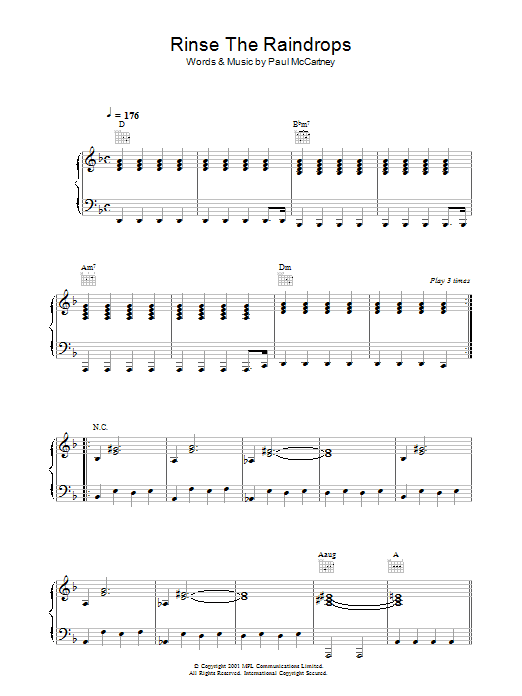 Paul McCartney Rinse The Raindrops Sheet Music Notes & Chords for Lyrics & Chords - Download or Print PDF