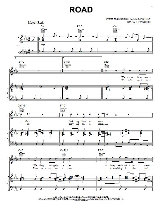 Paul McCartney Road Sheet Music Notes & Chords for Piano, Vocal & Guitar (Right-Hand Melody) - Download or Print PDF