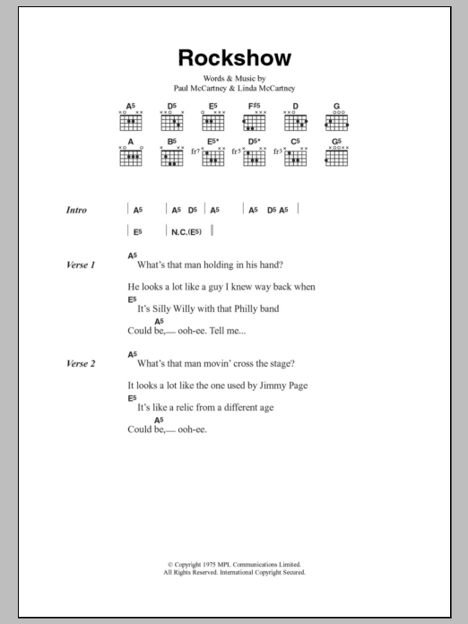 Paul McCartney & Wings Rockshow Sheet Music Notes & Chords for Lyrics & Chords - Download or Print PDF