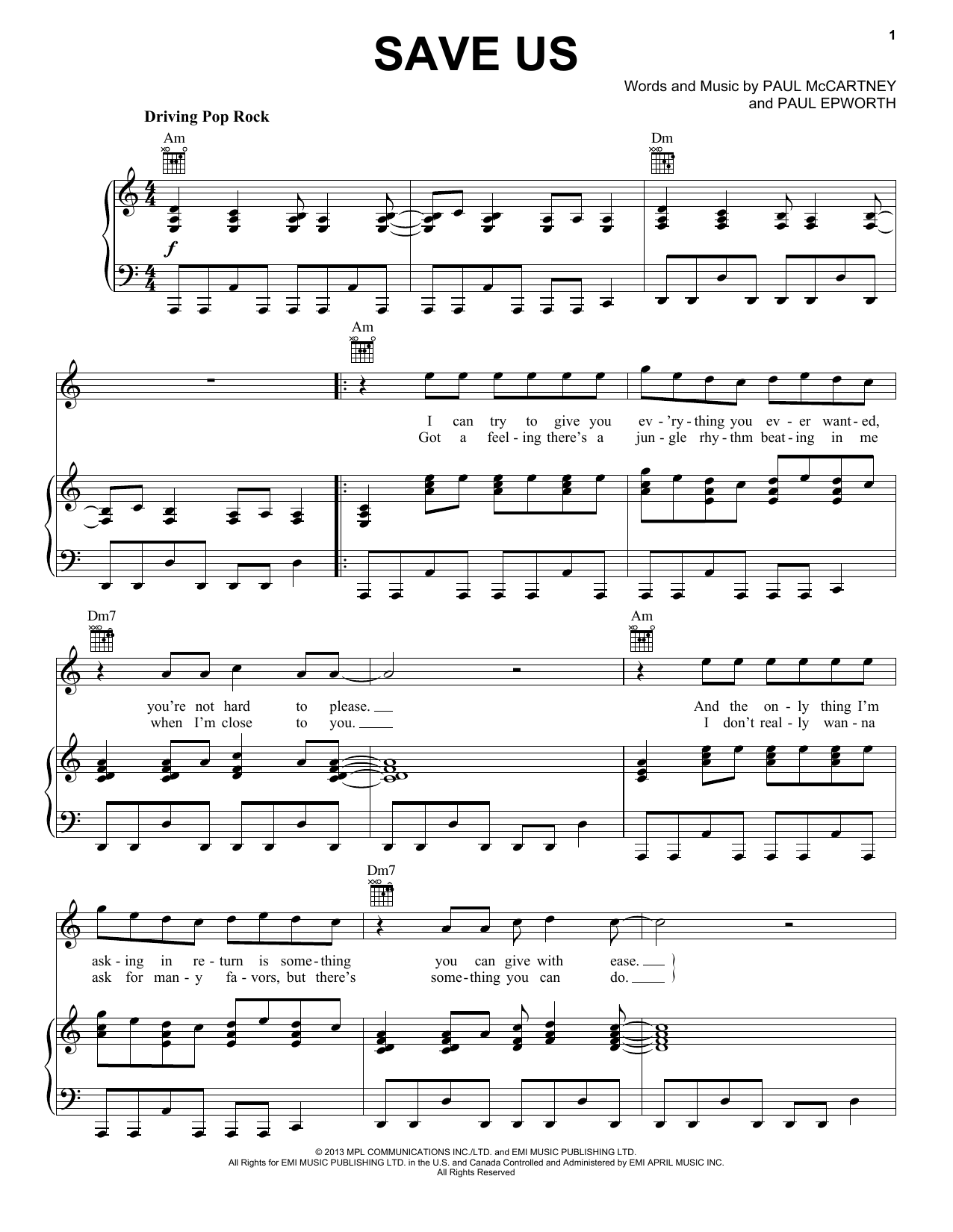 Paul McCartney Save Us Sheet Music Notes & Chords for Easy Piano - Download or Print PDF