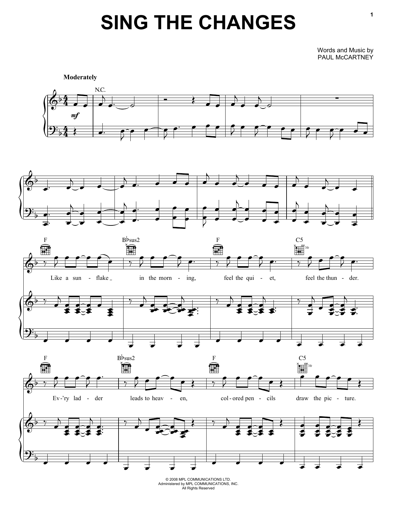 Paul McCartney Sing The Changes Sheet Music Notes & Chords for Easy Piano - Download or Print PDF