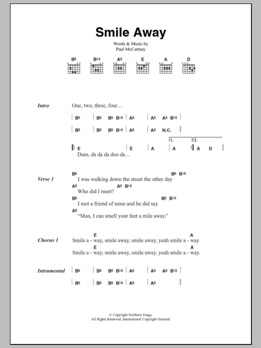 Paul McCartney Smile Away Sheet Music Notes & Chords for Lyrics & Chords - Download or Print PDF