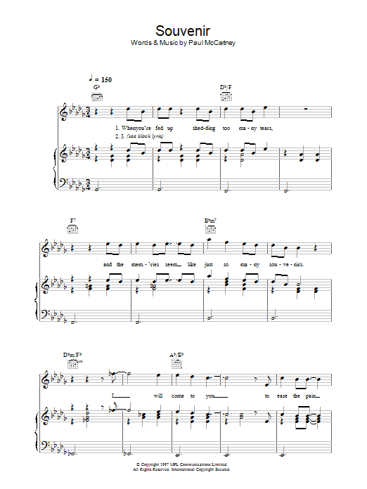 Paul McCartney Souvenir Sheet Music Notes & Chords for Lyrics & Chords - Download or Print PDF