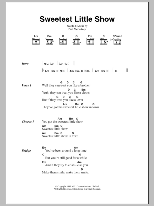 Paul McCartney Sweetest Little Show Sheet Music Notes & Chords for Lyrics & Chords - Download or Print PDF