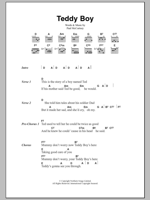 Paul McCartney Teddy Boy Sheet Music Notes & Chords for Lyrics & Chords - Download or Print PDF