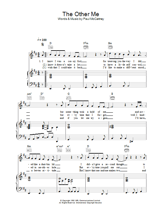 Paul McCartney The Other Me Sheet Music Notes & Chords for Piano, Vocal & Guitar - Download or Print PDF