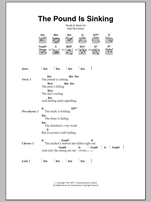 Paul McCartney The Pound Is Sinking Sheet Music Notes & Chords for Lyrics & Chords - Download or Print PDF