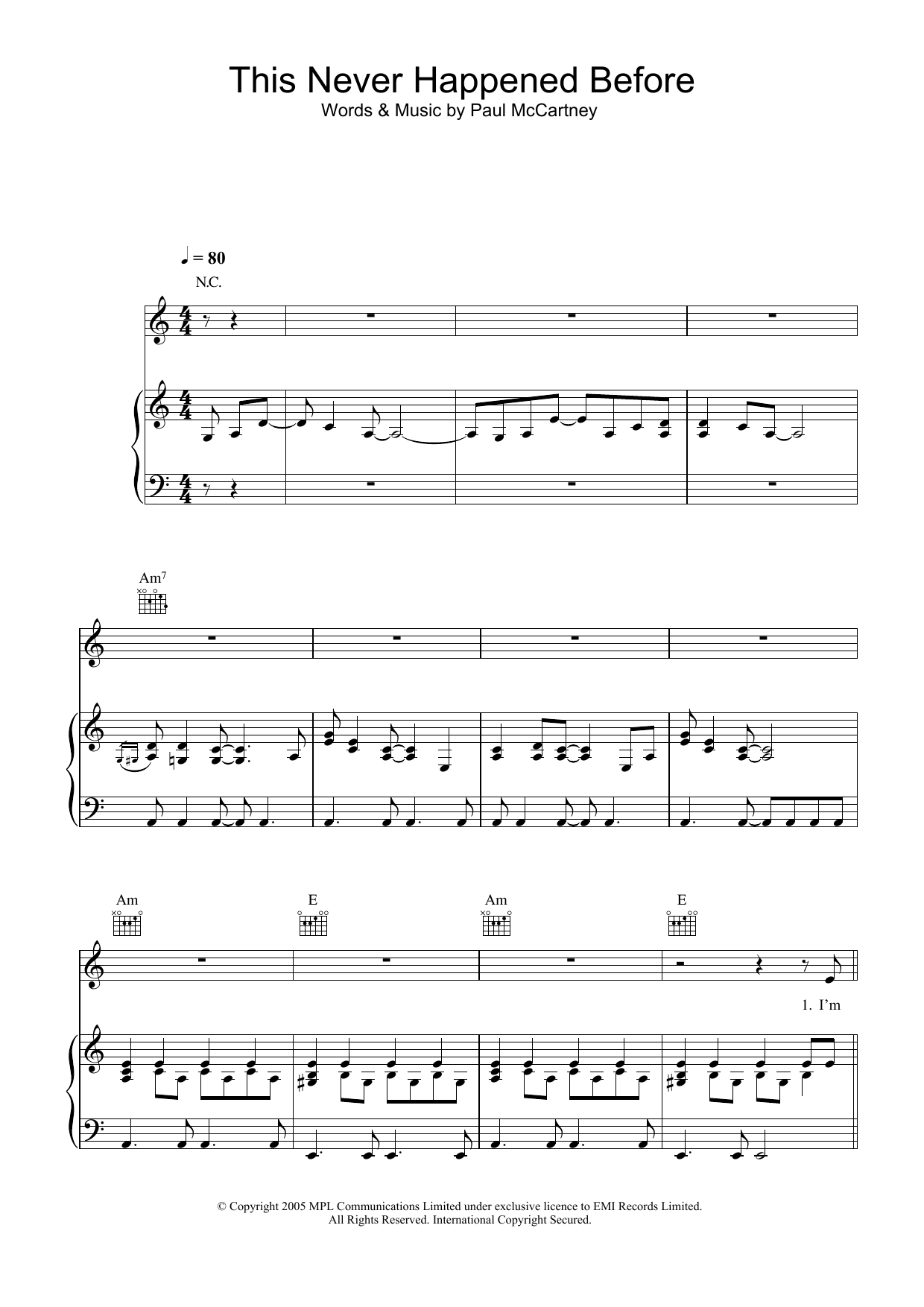 Paul McCartney This Never Happened Before Sheet Music Notes & Chords for Piano, Vocal & Guitar (Right-Hand Melody) - Download or Print PDF