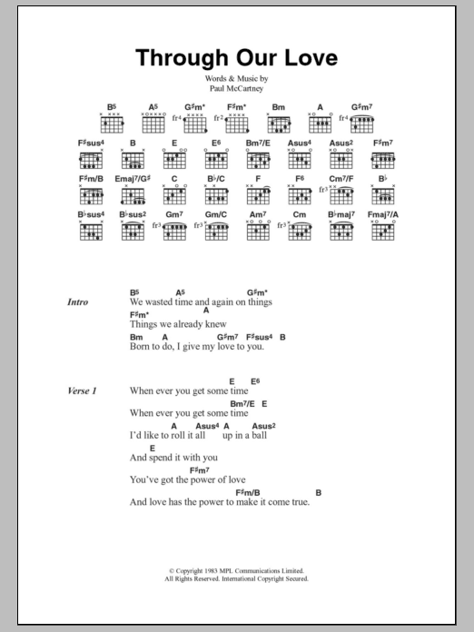 Paul McCartney Through Our Love Sheet Music Notes & Chords for Lyrics & Chords - Download or Print PDF