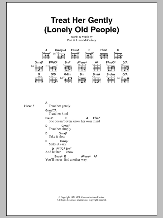 Paul McCartney & Wings Treat Her Gently (Lonely Old People) Sheet Music Notes & Chords for Lyrics & Chords - Download or Print PDF