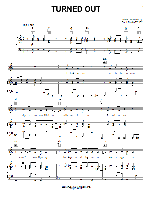 Paul McCartney Turned Out Sheet Music Notes & Chords for Piano, Vocal & Guitar (Right-Hand Melody) - Download or Print PDF