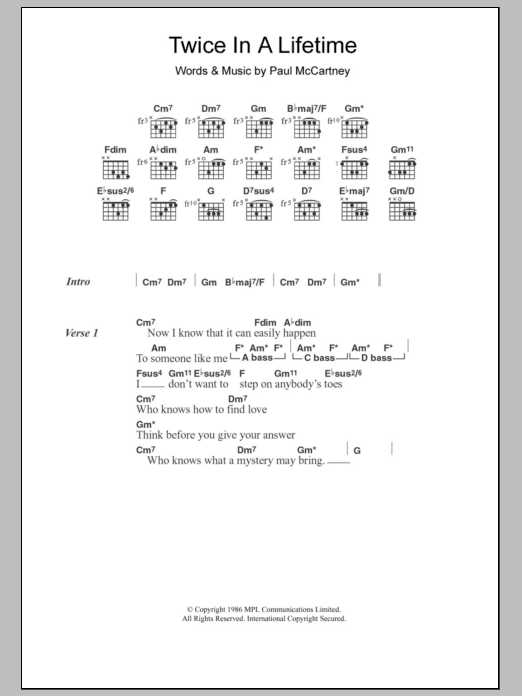 Paul McCartney Twice In A Lifetime Sheet Music Notes & Chords for Lyrics & Chords - Download or Print PDF