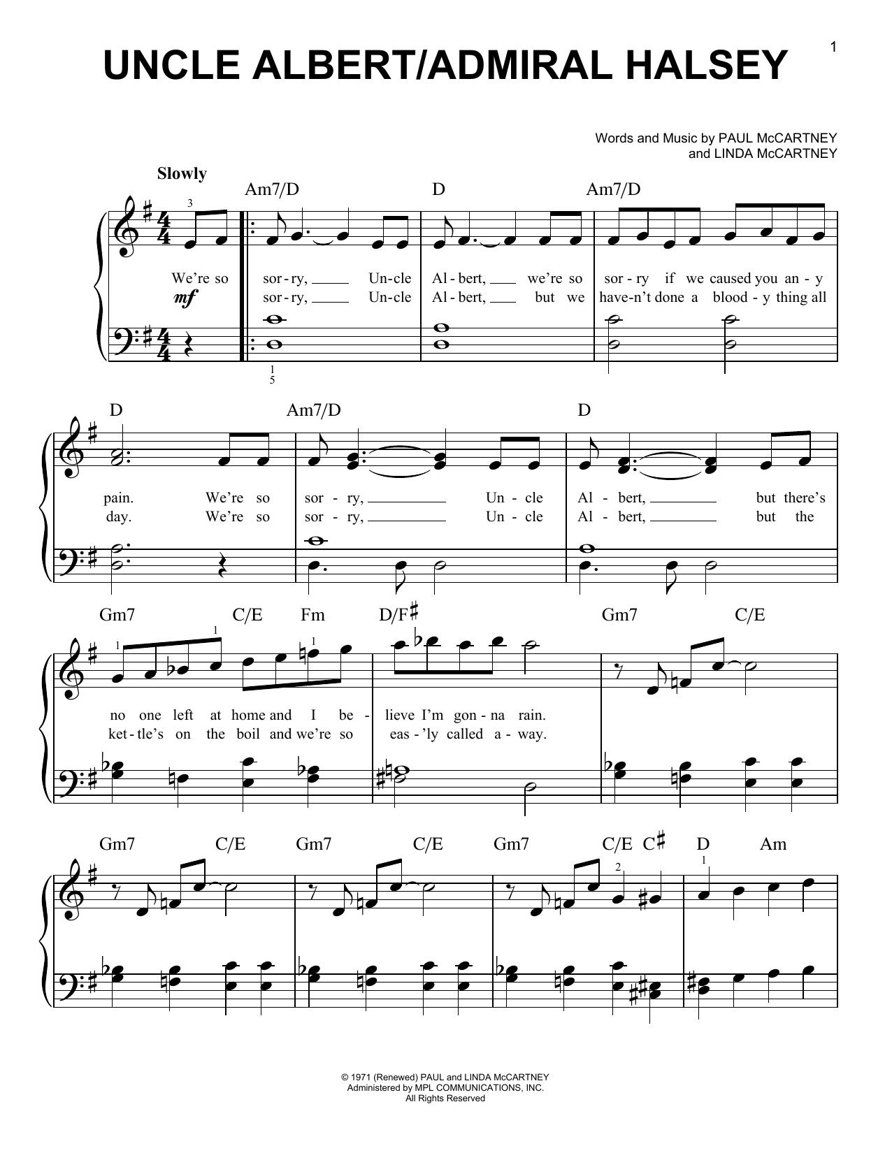 Paul McCartney Uncle Albert/Admiral Halsey Sheet Music Notes & Chords for Guitar Chords/Lyrics - Download or Print PDF