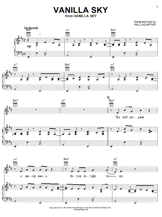 Paul McCartney Vanilla Sky Sheet Music Notes & Chords for Lyrics & Chords - Download or Print PDF