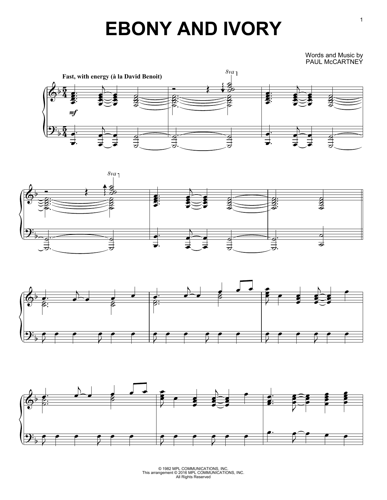 Paul McCartney w/Stevie Wonder Ebony And Ivory [Jazz version] Sheet Music Notes & Chords for Piano - Download or Print PDF