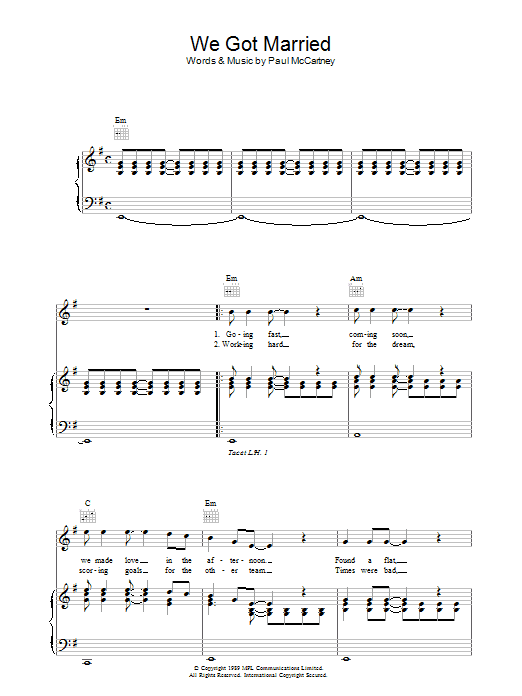 Paul McCartney We Got Married Sheet Music Notes & Chords for Piano, Vocal & Guitar (Right-Hand Melody) - Download or Print PDF