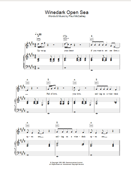 Paul McCartney Winedark Open Sea Sheet Music Notes & Chords for Lyrics & Chords - Download or Print PDF