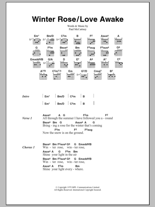 Paul McCartney & Wings Winter Rose/Love Awake Sheet Music Notes & Chords for Lyrics & Chords - Download or Print PDF