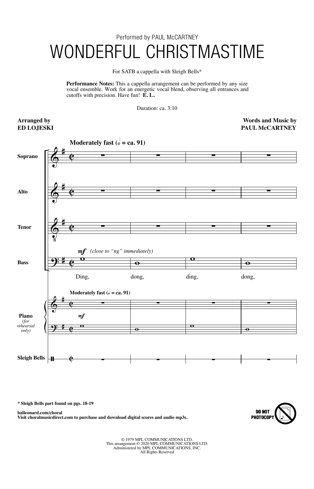 Paul McCartney Wonderful Christmastime (arr. Ed Lojeski) Sheet Music Notes & Chords for SATB Choir - Download or Print PDF