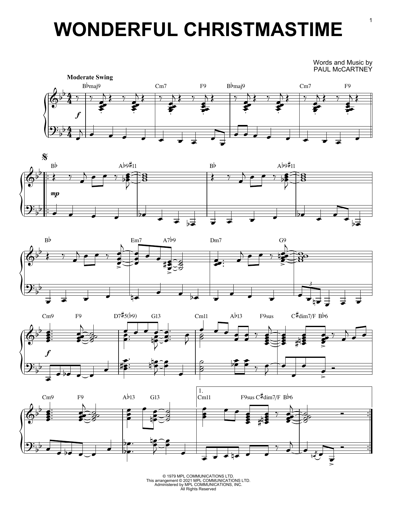 Paul McCartney Wonderful Christmastime [Jazz version] (arr. Brent Edstrom) Sheet Music Notes & Chords for Piano Solo - Download or Print PDF