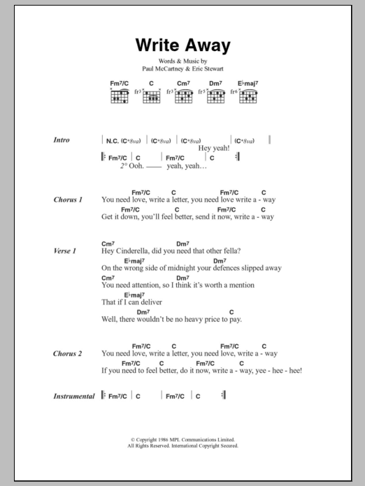 Paul McCartney Write Away Sheet Music Notes & Chords for Lyrics & Chords - Download or Print PDF