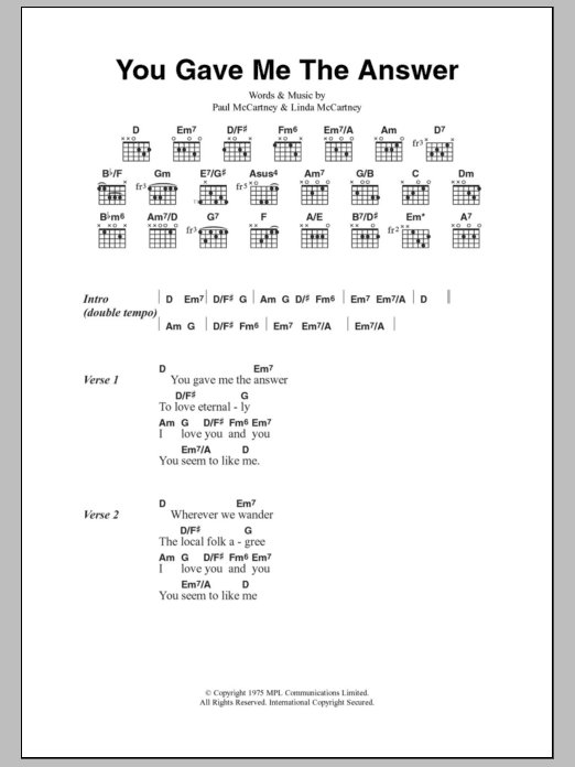 Paul McCartney & Wings You Gave Me The Answer Sheet Music Notes & Chords for Lyrics & Chords - Download or Print PDF