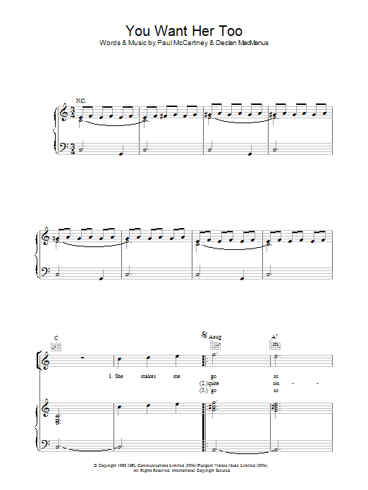 Paul McCartney You Want Her Too Sheet Music Notes & Chords for Piano, Vocal & Guitar (Right-Hand Melody) - Download or Print PDF