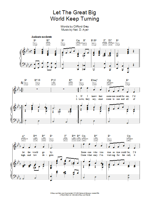 Paul McGann Let The Great Big World Keep Turning Sheet Music Notes & Chords for Piano, Vocal & Guitar (Right-Hand Melody) - Download or Print PDF