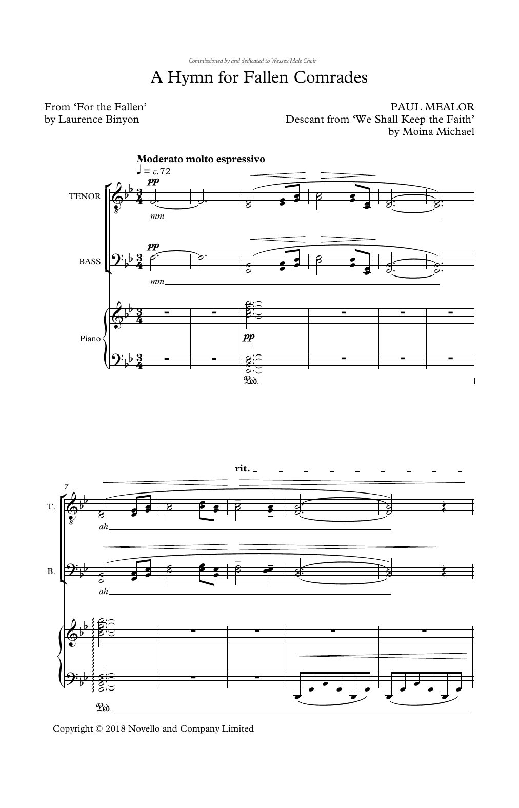 Paul Mealor A Hymn For Fallen Comrades Sheet Music Notes & Chords for TTBB Choir - Download or Print PDF