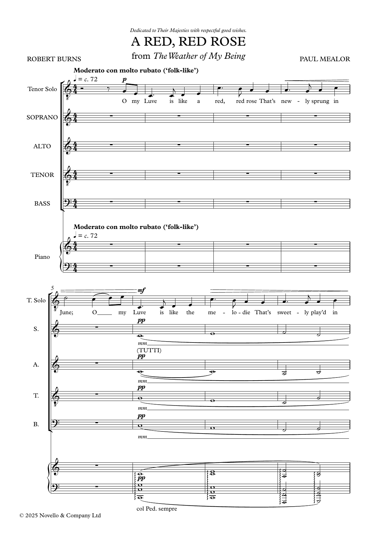 Paul Mealor A Red, Red Rose Sheet Music Notes & Chords for SATB Choir - Download or Print PDF Paul Mealor A Red, Red Rose Sheet Music Notes & Chords for SATB Choir - Download or Print PDF
