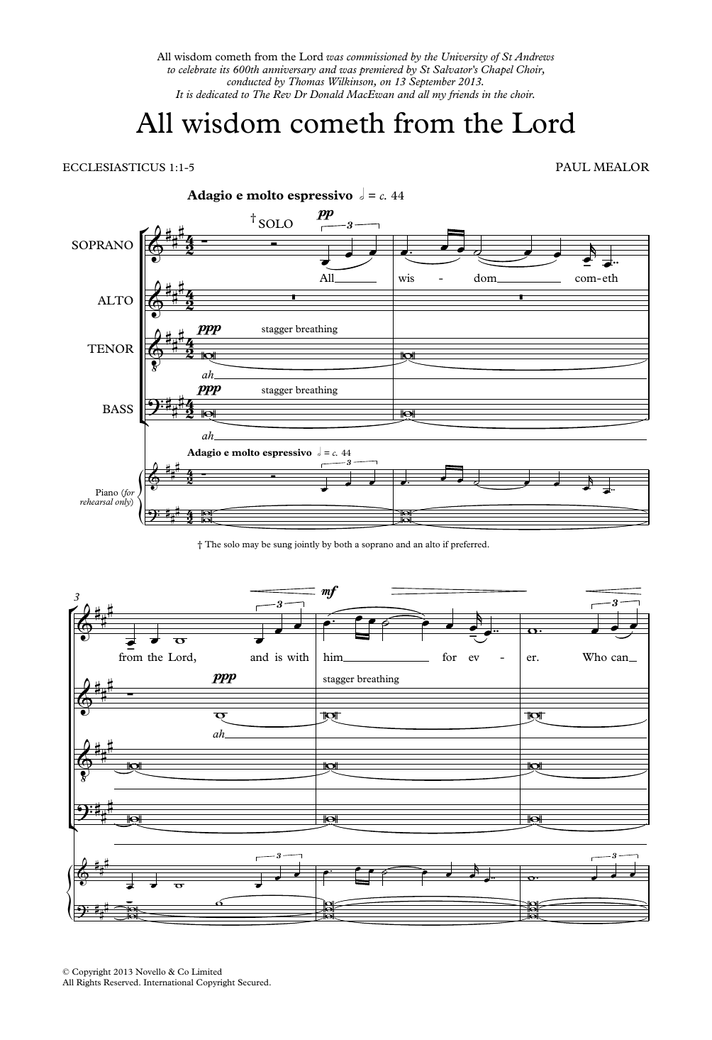Paul Mealor All Wisdom Cometh From The Lord Sheet Music Notes & Chords for SATB Choir - Download or Print PDF
