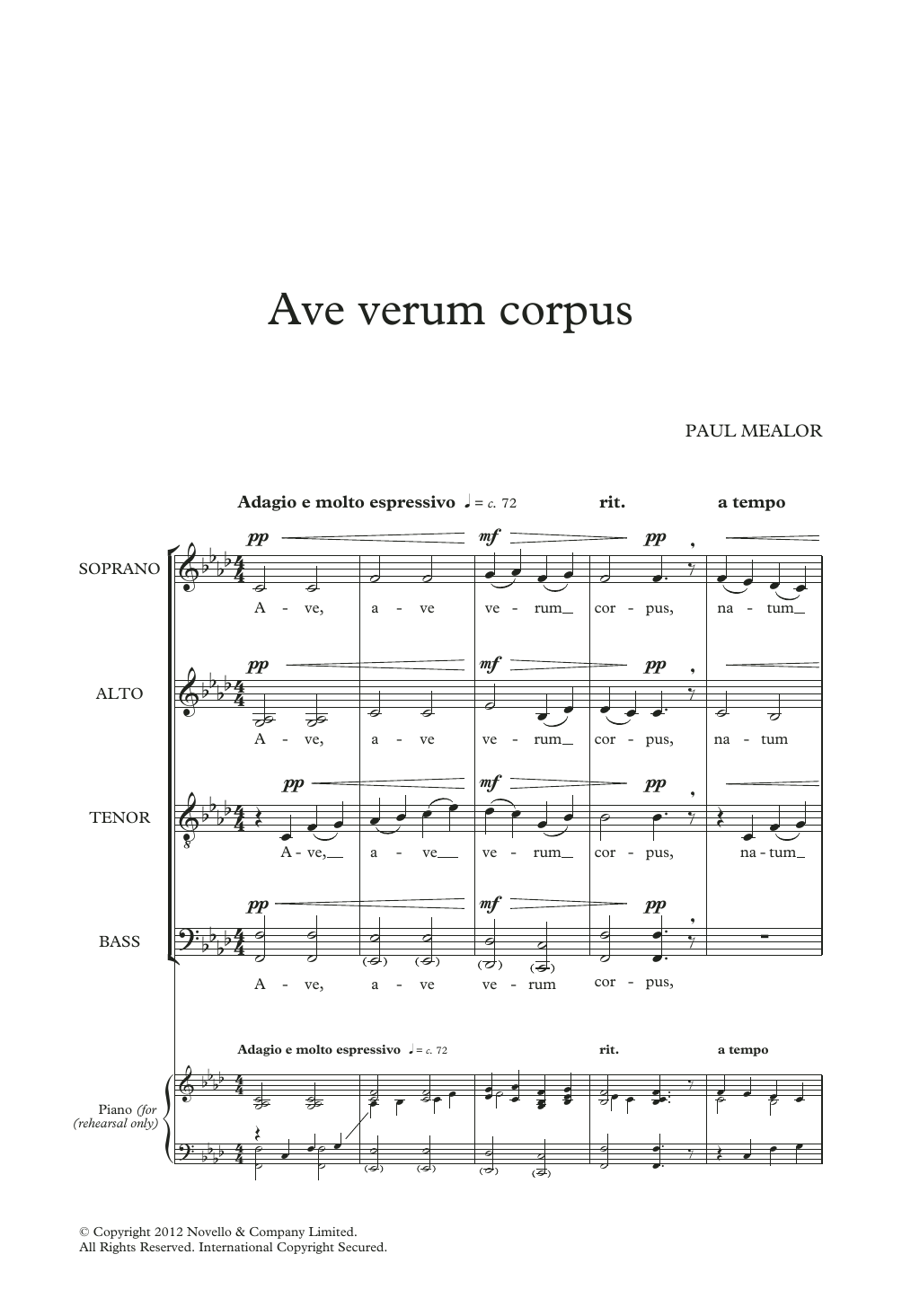 Paul Mealor Ave Verum Corpus Sheet Music Notes & Chords for SATB Choir - Download or Print PDF