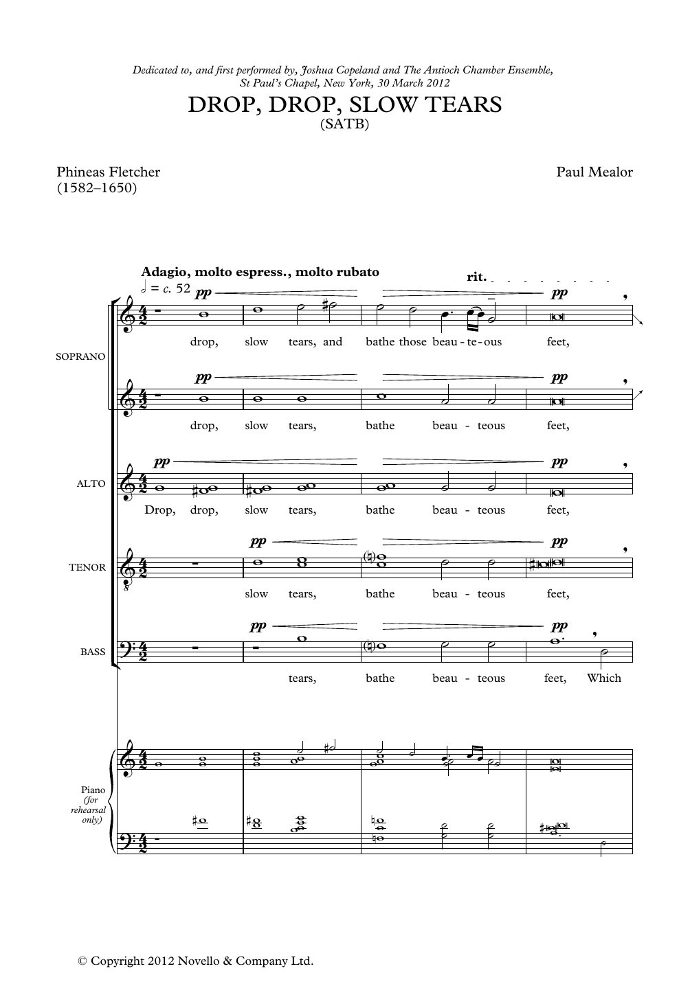 Paul Mealor Drop, Drop Slow Tears Sheet Music Notes & Chords for SATB Choir - Download or Print PDF