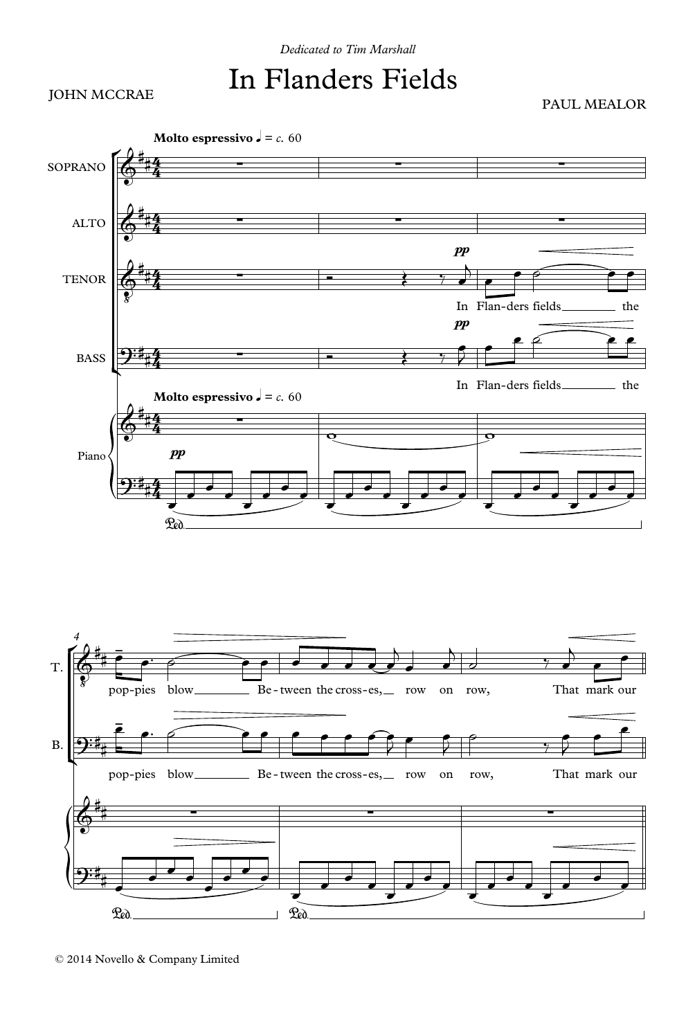 Paul Mealor In Flanders Fields Sheet Music Notes & Chords for SATB Choir - Download or Print PDF