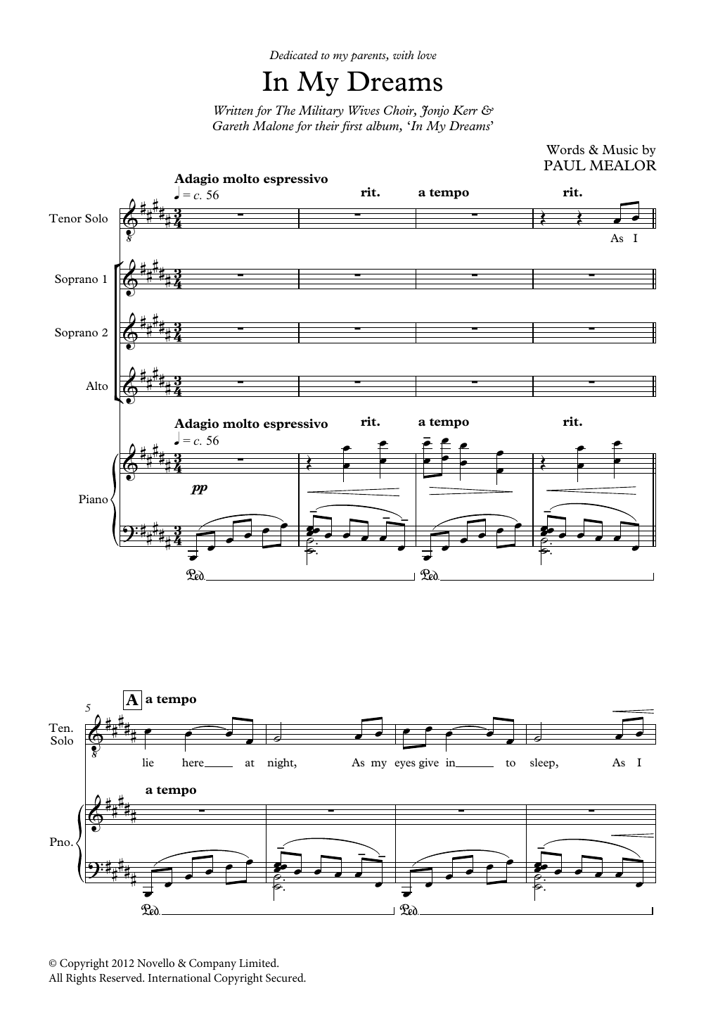 Paul Mealor In My Dreams Sheet Music Notes & Chords for Choir - Download or Print PDF