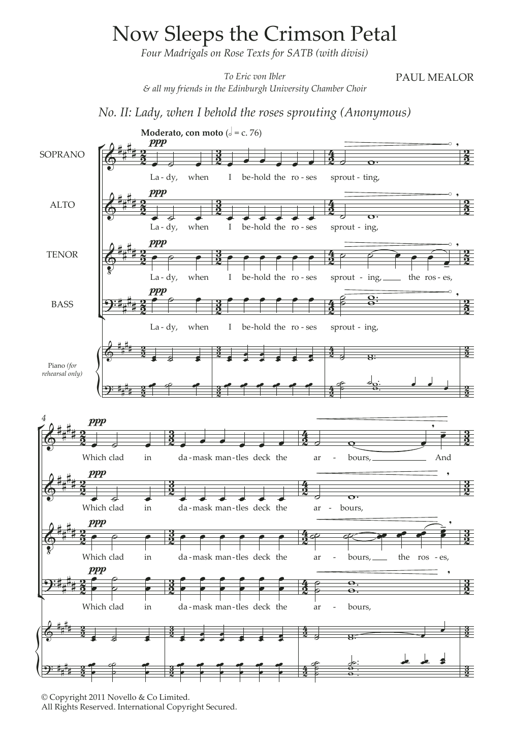 Paul Mealor Lady, When I Behold (from 'Four Madrigals on Rose Texts') Sheet Music Notes & Chords for SATB Choir - Download or Print PDF