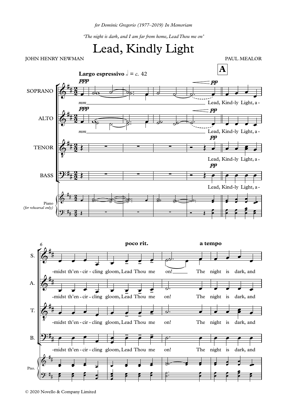 Paul Mealor Lead, Kindly Light Sheet Music Notes & Chords for Choir - Download or Print PDF