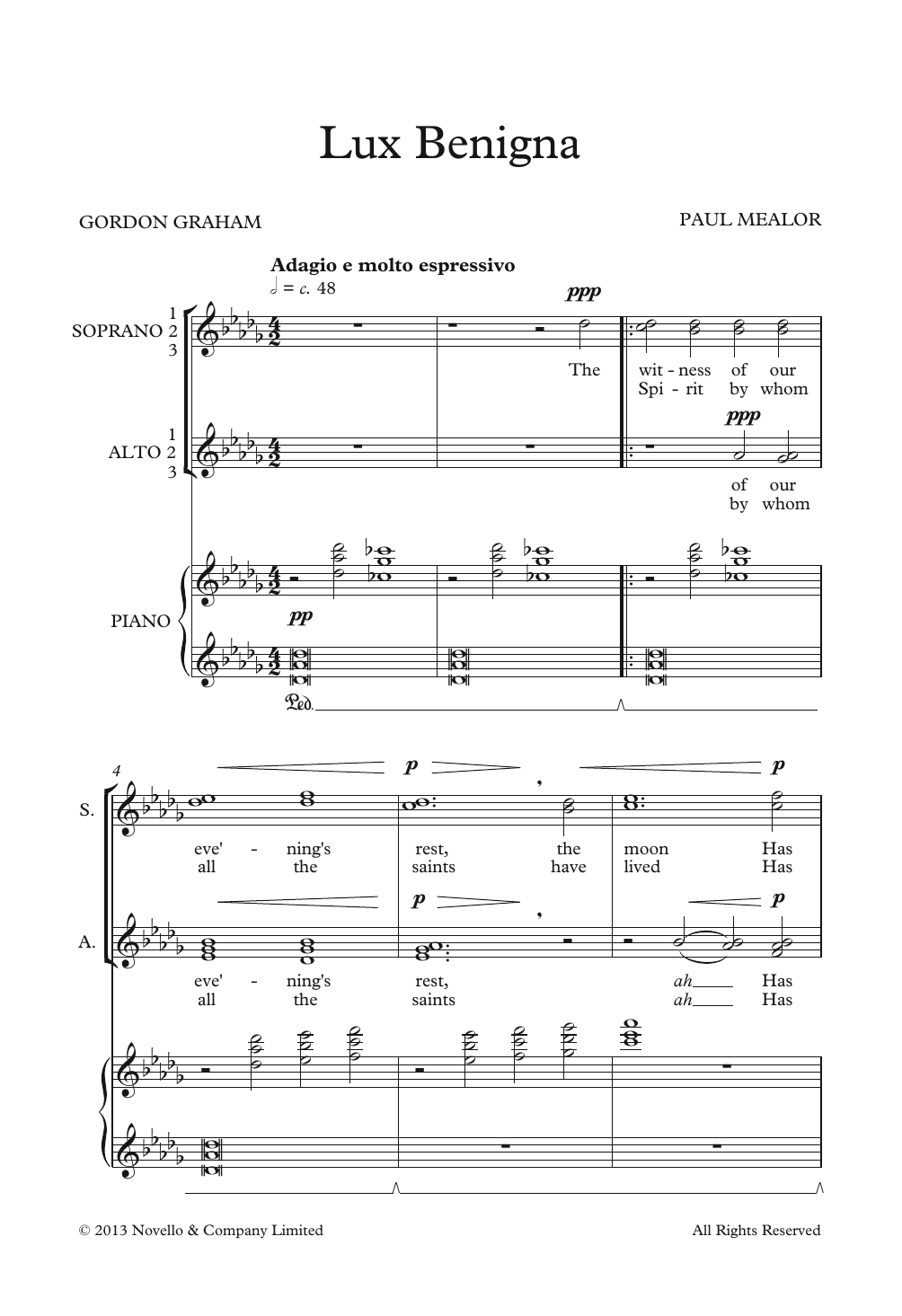 Paul Mealor Lux Benigna Sheet Music Notes & Chords for SSA Choir - Download or Print PDF