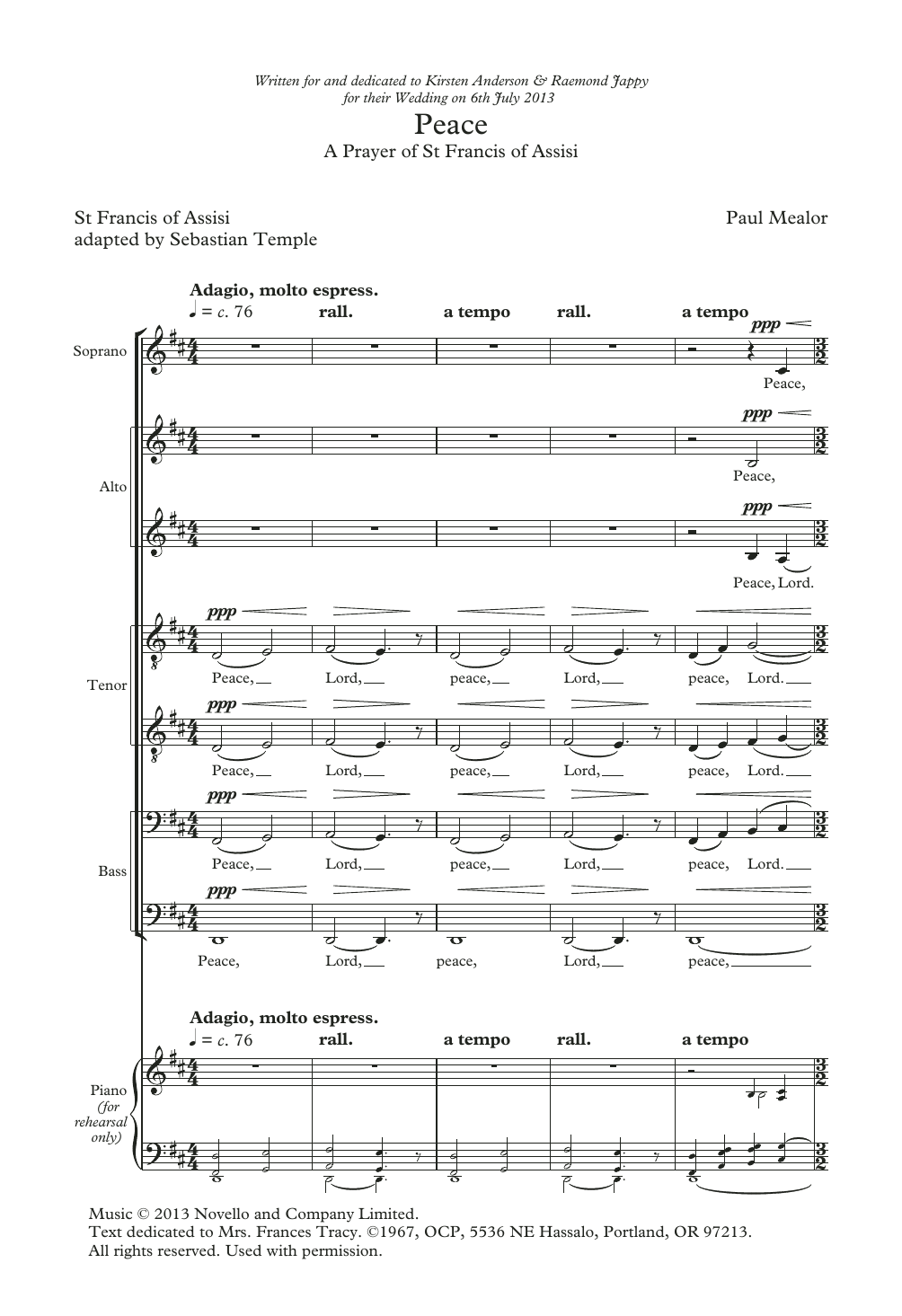 Paul Mealor Peace Sheet Music Notes & Chords for Choir - Download or Print PDF