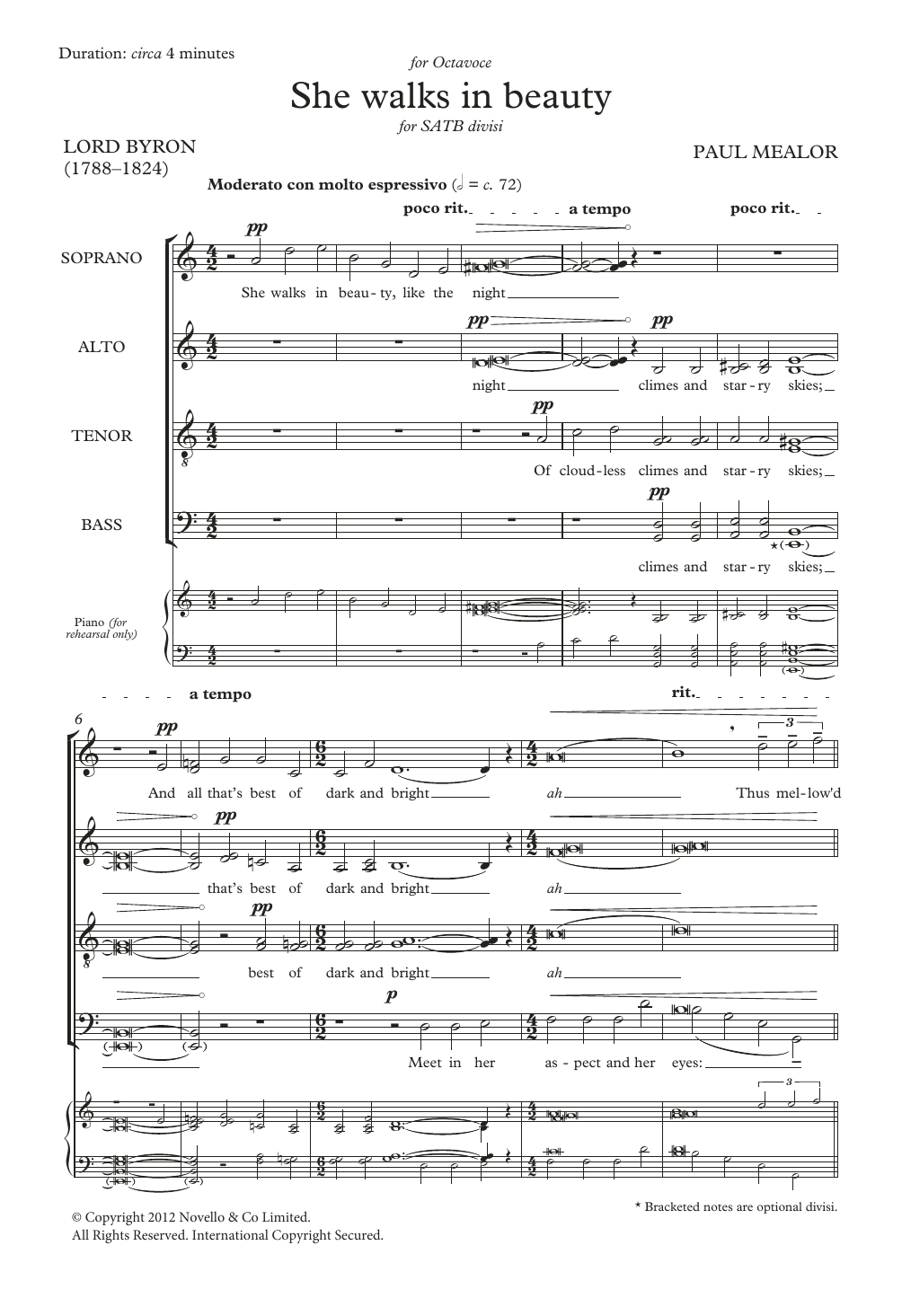 Paul Mealor She walks in beauty Sheet Music Notes & Chords for Choir - Download or Print PDF
