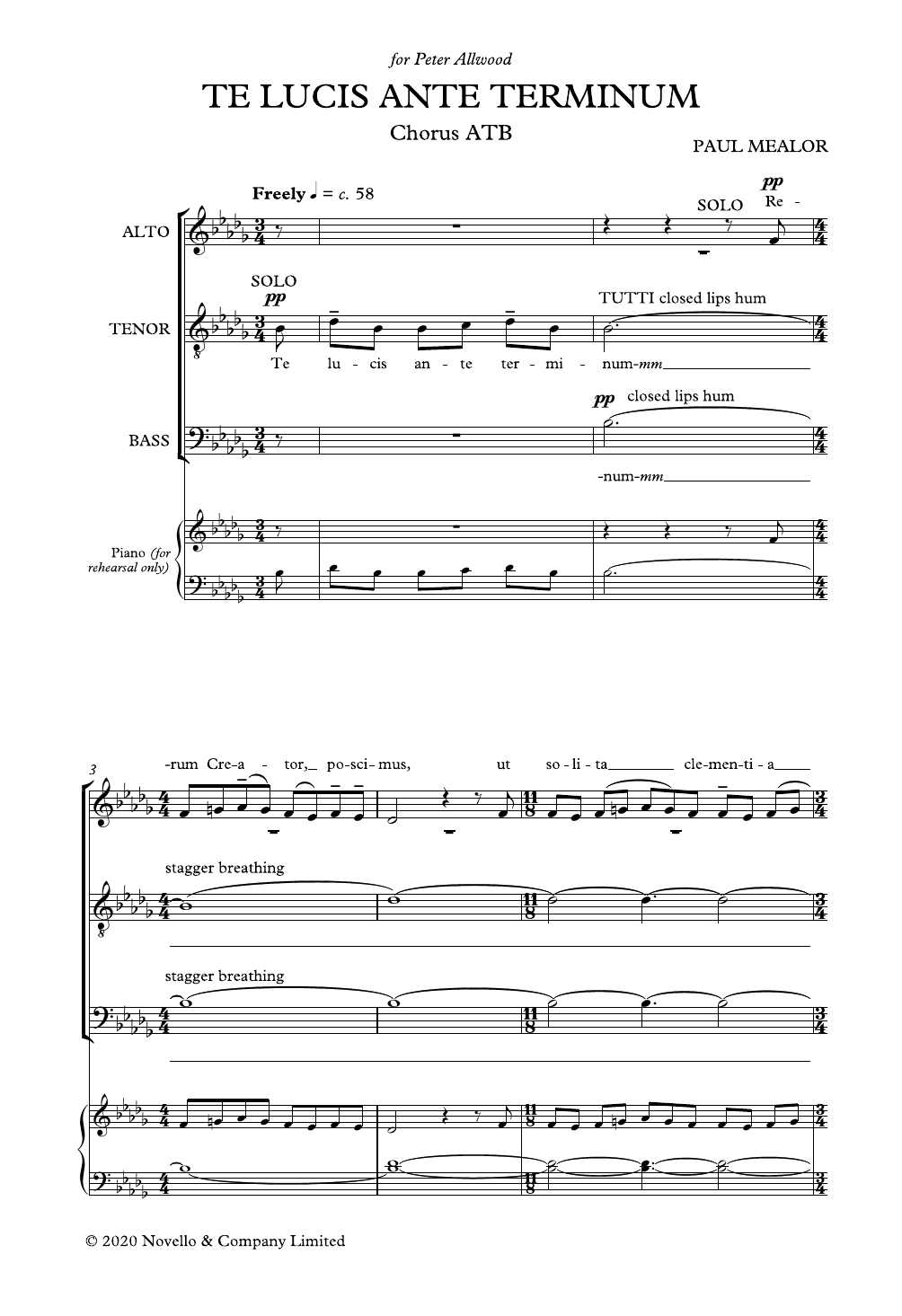 Paul Mealor Te Lucis Ante Terminum Sheet Music Notes & Chords for Choir - Download or Print PDF