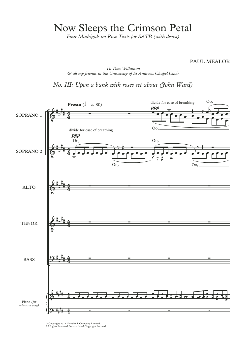 Paul Mealor Upon A Bank With Roses Set About (from 'Four Madrigals on Rose Texts') Sheet Music Notes & Chords for SATB Choir - Download or Print PDF